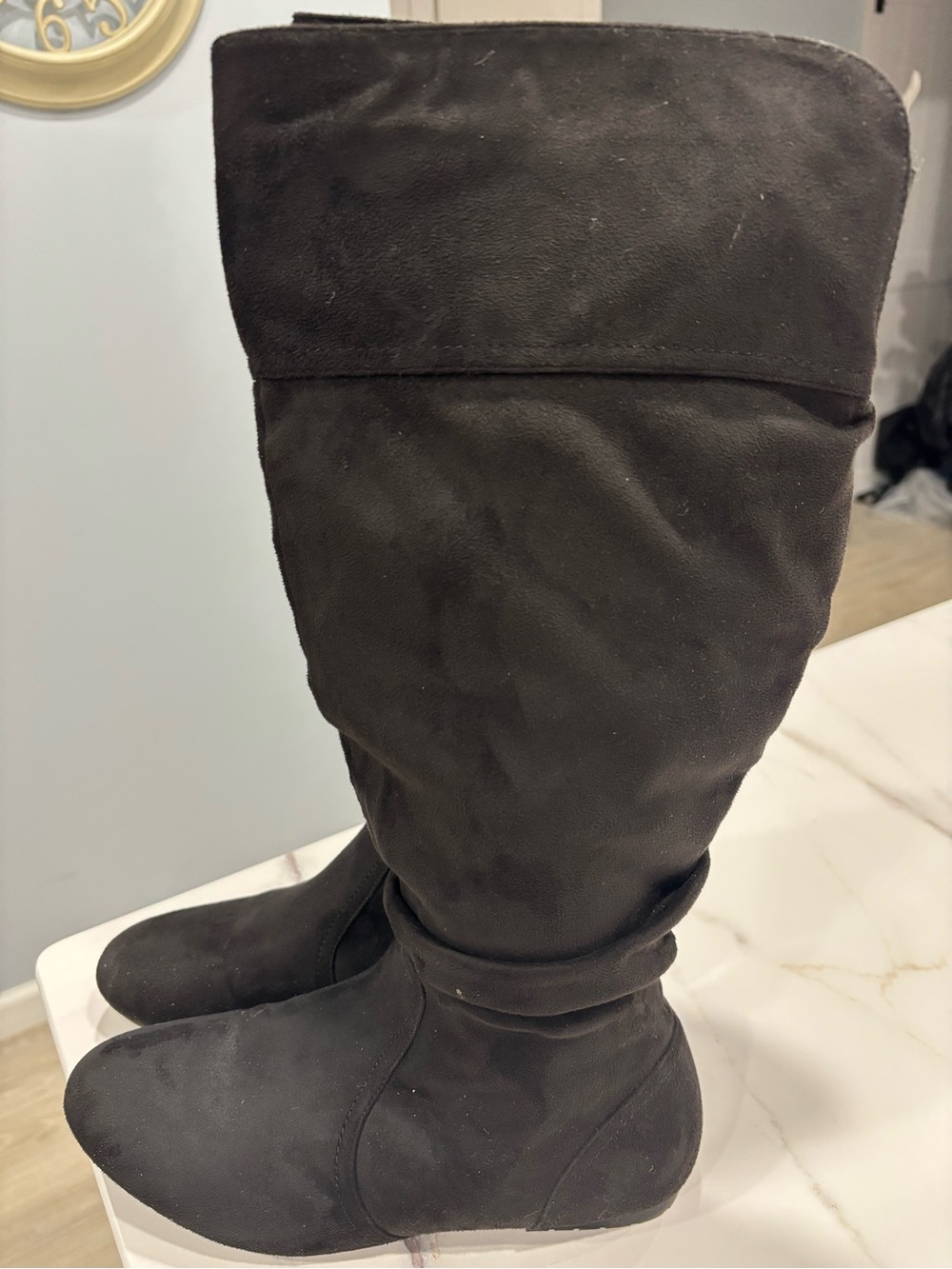 Women's Black Suede Knee-High Boots